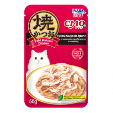 INABA CIAO влажный корм для кошек Yaki Katsuo Dinner Тунец Кацуо на гриле с морским гребешком и ширасу, 50 г