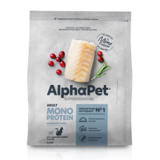 Альфа Пет MONOPROTEIN сухой корм для взрослых кошек, белая рыба