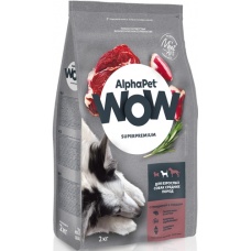 AlphaPet WOW сухой корм для взрослых собак средних пород, говядина и сердце