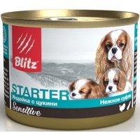 Blitz Starter Sensitive консервы для щенков, берем. и кормящих сук суфле Индейка с цукини, 200 г